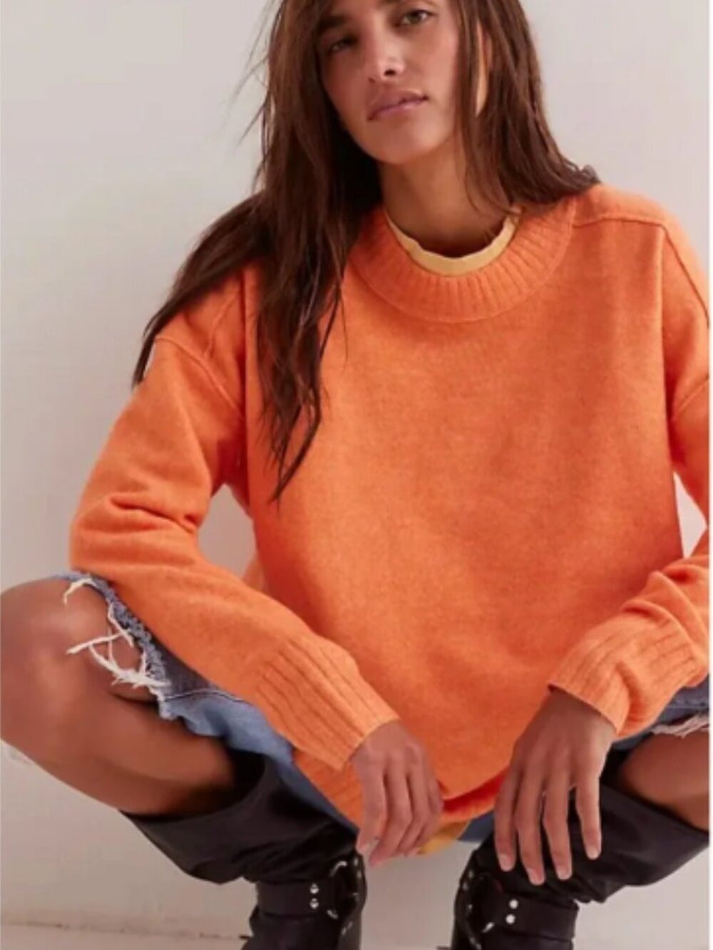 NEW Free People Phoebe Pullover Oversized Orange Knit Sweater Size S Chunky Soft
